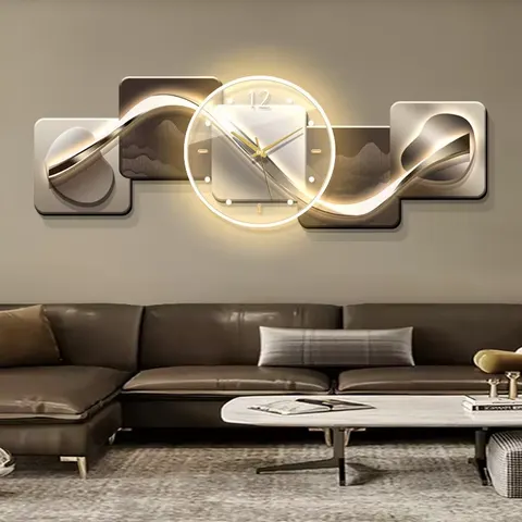 Living Room UV Engraving Art Decorative Painting With Clocks Wall Paintings Sofa Background Wall Acrylic LED Paintings