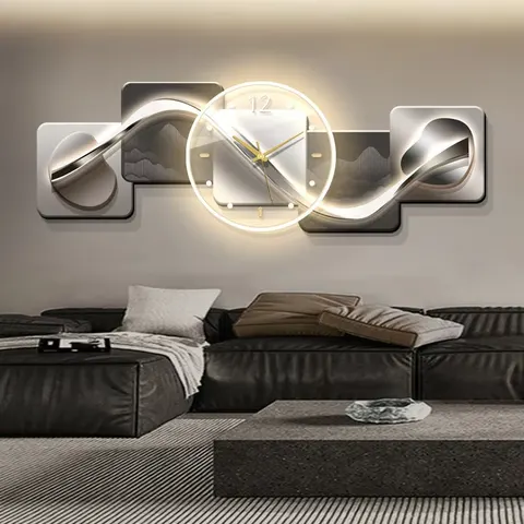 Living Room UV Engraving Art Decorative Painting With Clocks Wall Paintings Sofa Background Wall Acrylic LED Paintings