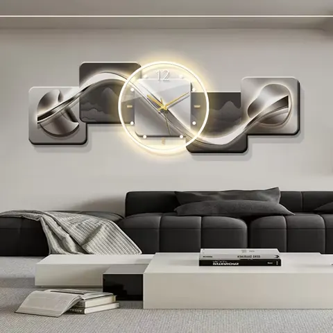 Living Room UV Engraving Art Decorative Painting With Clocks Wall Paintings Sofa Background Wall Acrylic LED Paintings