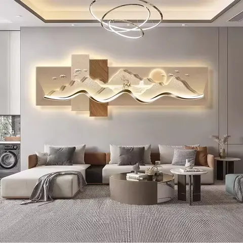 山水 单幅 装饰画 轻奢风 客厅背景墙挂画 LED带灯画
