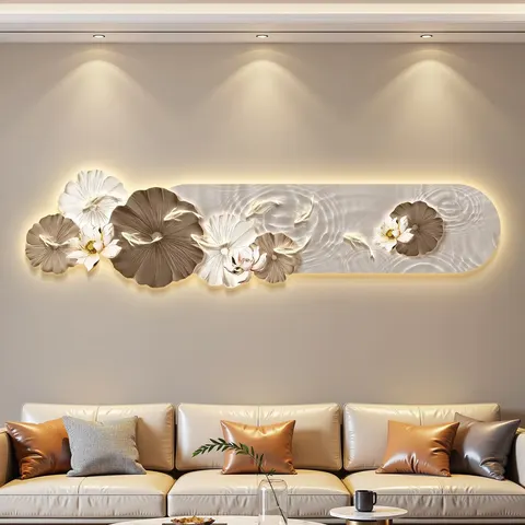 Lotus and Carp Painting Crystal Porcelain LED Paining UV Engraving Sofa Background Wall Mural Painting