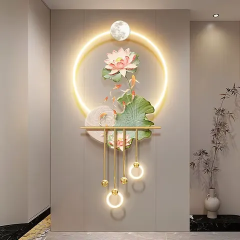 Lotus Art Home Furnishings Decorative Painting Metal Pendant UV Engraving Acrylic LED Painting