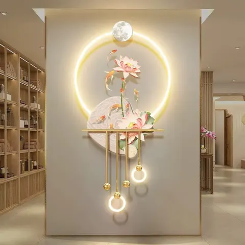 Lotus Art Home Furnishings Decorative Painting Metal Pendant UV Engraving Acrylic LED Painting