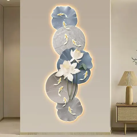 锦鲤 单幅 装饰画 现代简约 玄关背景墙挂画 LED带灯画