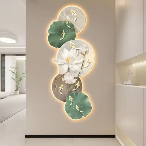 锦鲤 单幅 装饰画 现代简约 玄关背景墙挂画 LED带灯画