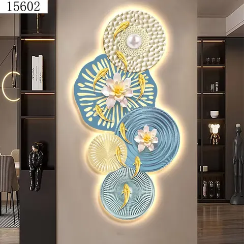 Lotus Murals with Light Diamond Painting Laser Engraving Crystal Porcelain Painting Wall Art Home Decor