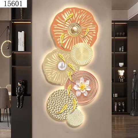 Lotus Murals with Light Diamond Painting Laser Engraving Crystal Porcelain Painting Wall Art Home Decor
