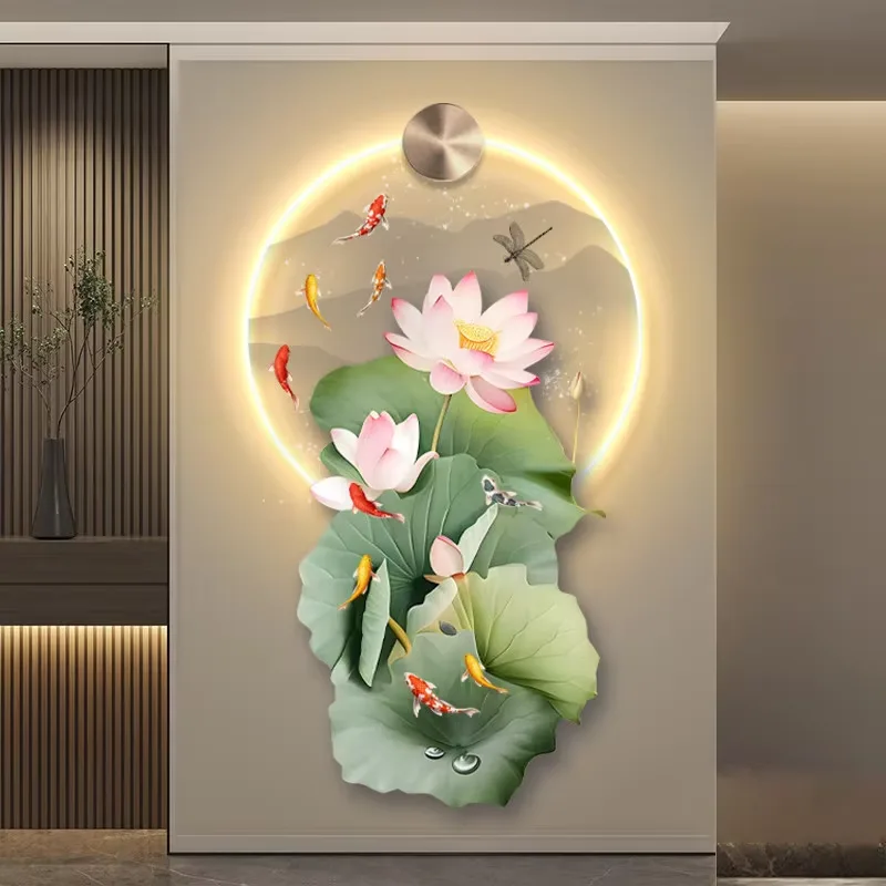 锦鲤 单幅 装饰画 现代简约 客厅背景墙挂画 LED带灯画