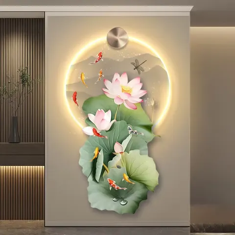 Lotus Nine Fish Diagram Acrylic LED Paintings UV Engraving Art Home Furnishings Decor Paintings
