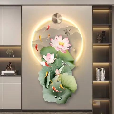 锦鲤 单幅 装饰画 现代简约 客厅背景墙挂画 LED带灯画