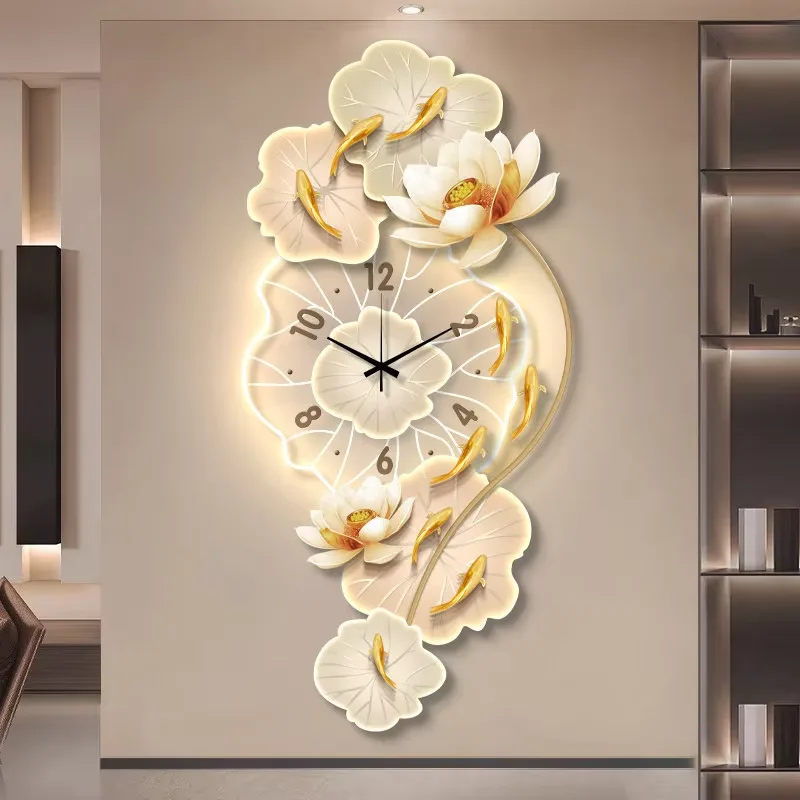 Lotus Nine Fish Diagram Entrance Hall Home Decor Paintings Clocks and Watches UV Engraving Acrylic LED Painting