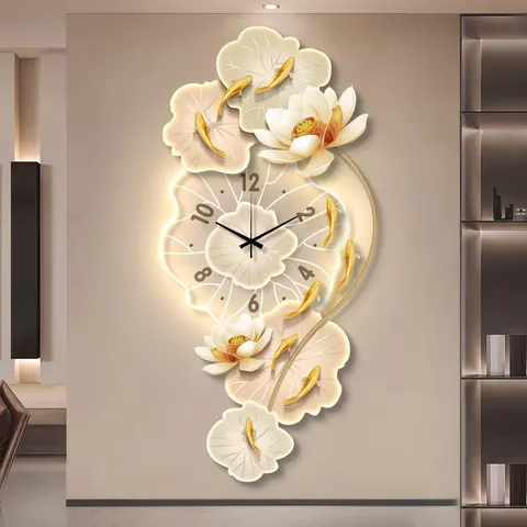 Lotus Nine Fish Diagram Entrance Hall Home Decor Paintings Clocks and Watches UV Engraving Acrylic LED Painting