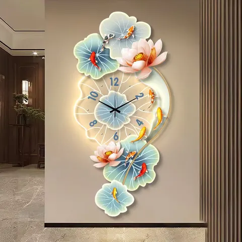 Lotus Nine Fish Diagram Entrance Hall Home Decor Paintings Clocks and Watches UV Engraving Acrylic LED Painting