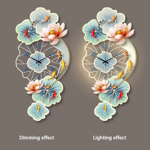 Lotus Nine Fish Diagram Entrance Hall Home Decor Paintings Clocks and Watches UV Engraving Acrylic LED Painting