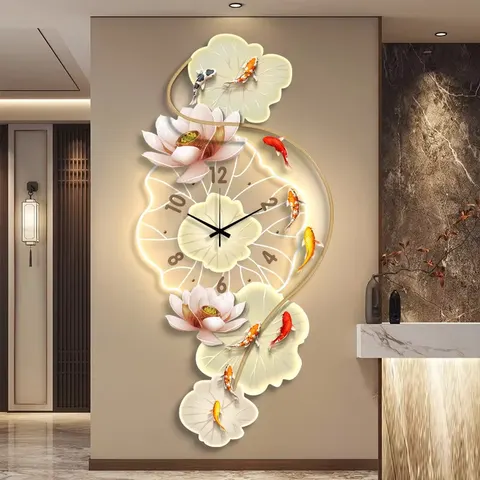 Lotus Nine Fish Diagram Entrance Hall Home Decor Paintings Clocks and Watches UV Engraving Acrylic LED Painting