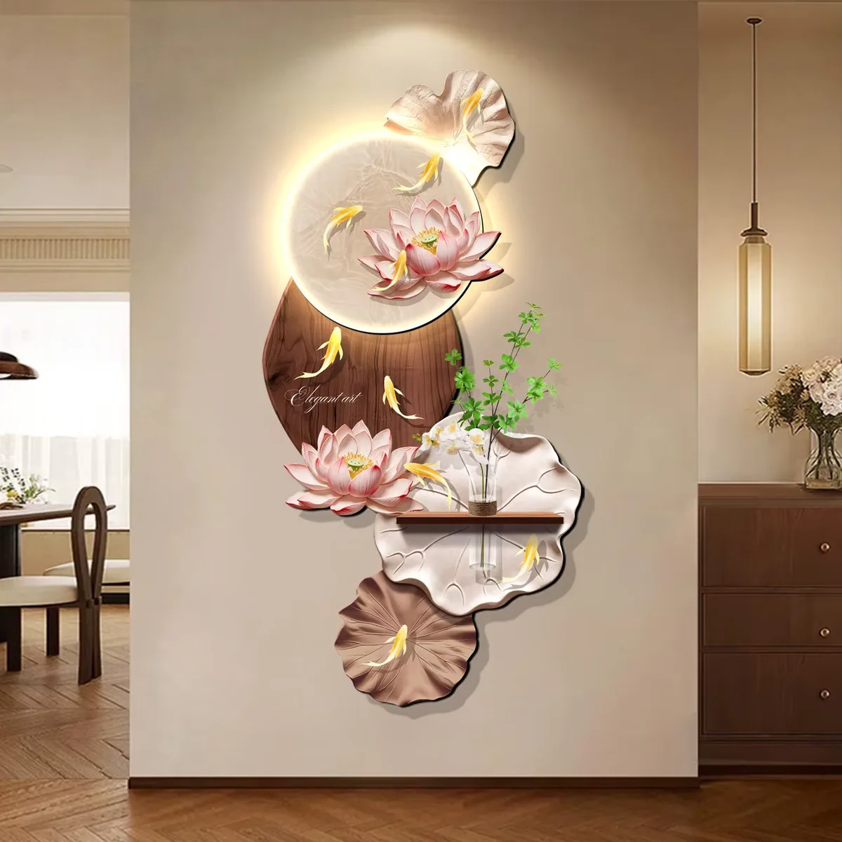 Lotus Nine Fish Diagram Led Art Decorative Painting Corridor Background Wall Hydroponic Plants Crystal Porcelain Painting