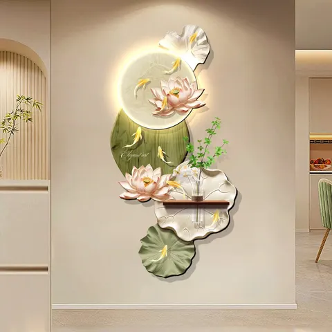 Lotus Nine Fish Diagram Led Art Decorative Painting Corridor Background Wall Hydroponic Plants Crystal Porcelain Painting
