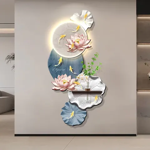 Lotus Nine Fish Diagram Led Art Decorative Painting Corridor Background Wall Hydroponic Plants Crystal Porcelain Painting