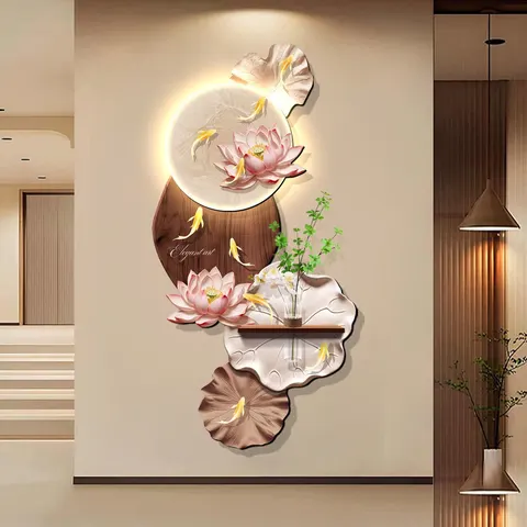 Lotus Nine Fish Diagram Led Art Decorative Painting Corridor Background Wall Hydroponic Plants Crystal Porcelain Painting