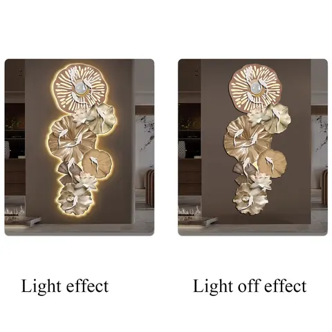 Lotus Nine-fish Picture Entrance Art Decor Decor Painting 3D Effect LED Glow Crystal Porcelain Painting