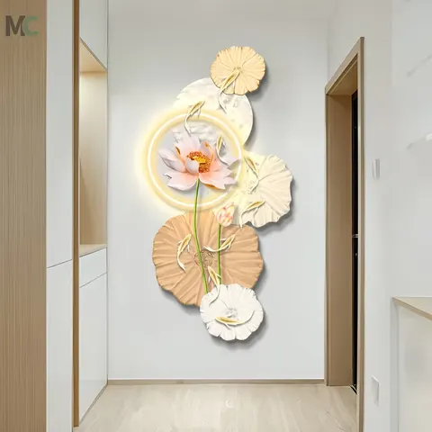 Lotus Wall Art Home Decor Painting Nine Fish Figure Porch Laser Engraving LED Acrylic Decor Painting