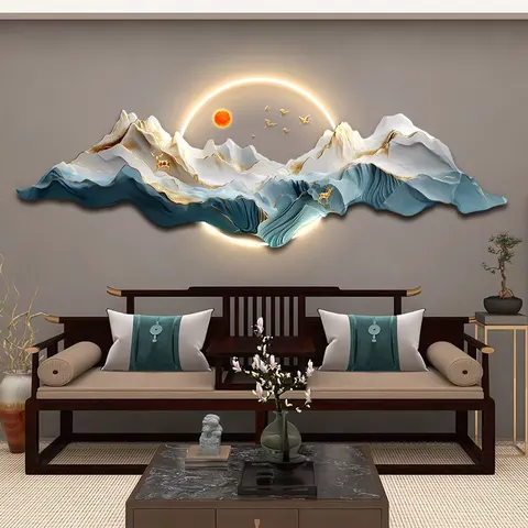 山水 单幅 装饰画 现代简约 客厅背景墙挂画 LED带灯画