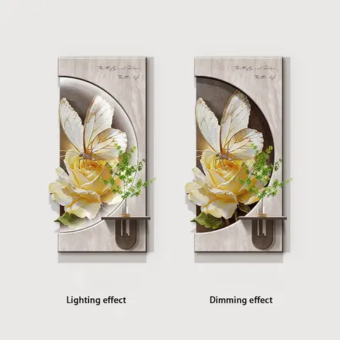 Luxurious Butterfly Wall Surface Mural Painting Hydroponics Green Plants Sandstone Fabric Glowed LED Decor Painting