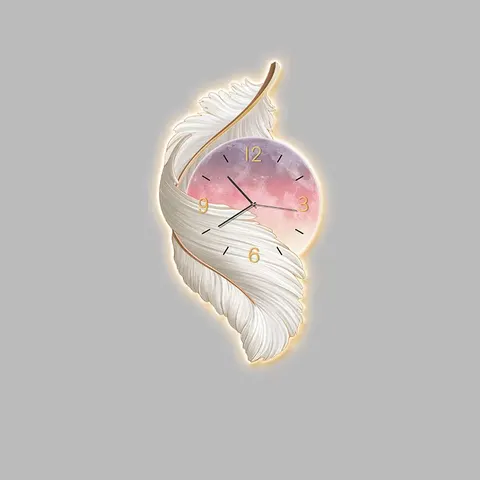 Luxurious Feathers Art Home Decor Painting UV Engraving With a Clock Crystal Porcelain LED Decor Painting