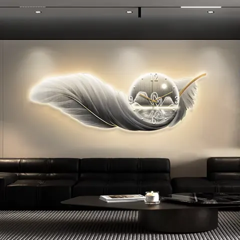 Luxurious Feathers Art Home LED Decor Painting Sofa Background Wall Crystal Porcelain Painting