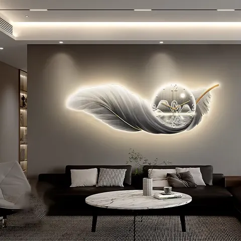 羽毛 单幅 装饰画 现代简约 客厅背景墙挂画 LED带灯画