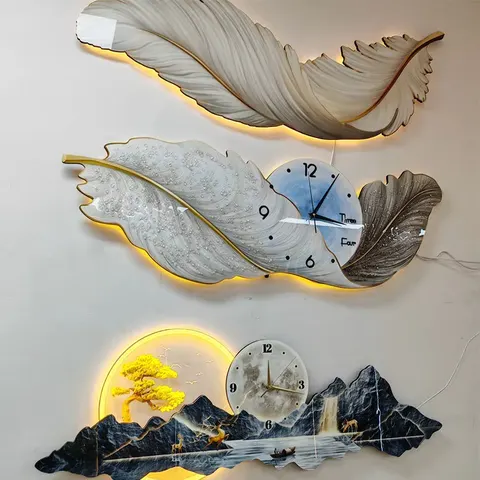 山水 单幅 装饰画 轻奢风 餐厅背景墙挂画 挂钟
