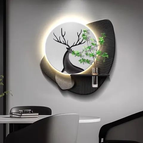 Luxury Black and White Restaurant Wall Decor Paintings Hydroponic Plants Living Room Wall Paintings 3D Sandstone LED Painting