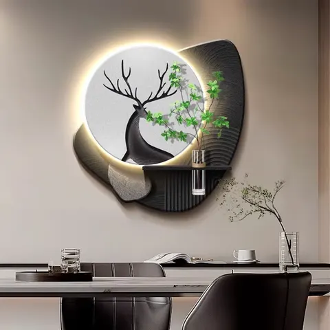 植物 单幅 装饰画 轻奢风 餐厅背景墙挂画 LED带灯画