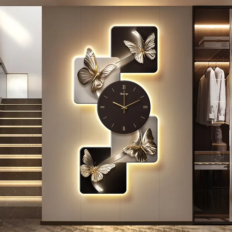 Luxury Butterfly Entrance Hall Art Decor Painting Corridor Entry Entering the Door Clocks and Watches Mural Painting