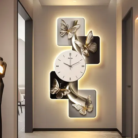 Luxury Butterfly Entrance Hall Art Decor Painting Corridor Entry Entering the Door Clocks and Watches Mural Painting