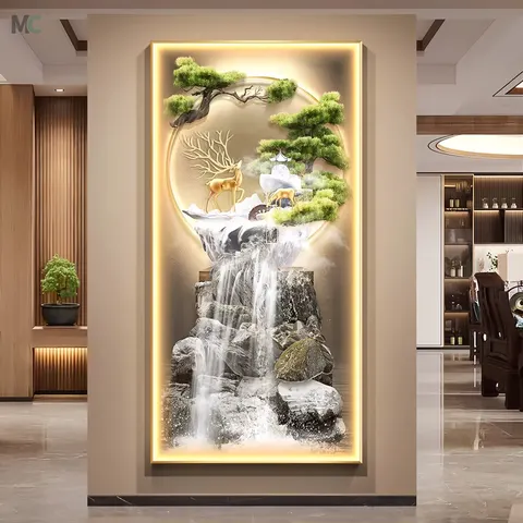 Luxury Corridor Living Room Background Wall LED Glow Decorative Painting Elk Welcome Porch Art Decor Painting