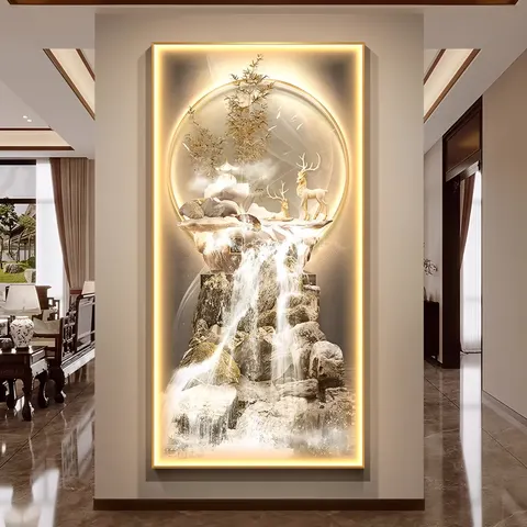 抽象 单幅 装饰画 轻奢风 玄关背景墙挂画 LED带灯画