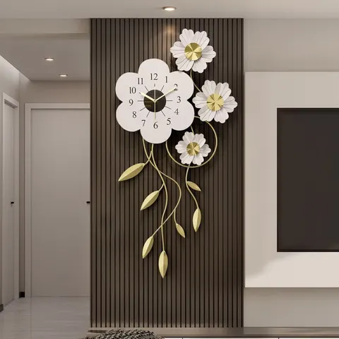 Luxury Elegance Ironwork Flower Wall Clock Living Room Wall Surface Art Decoration Hanging Piece