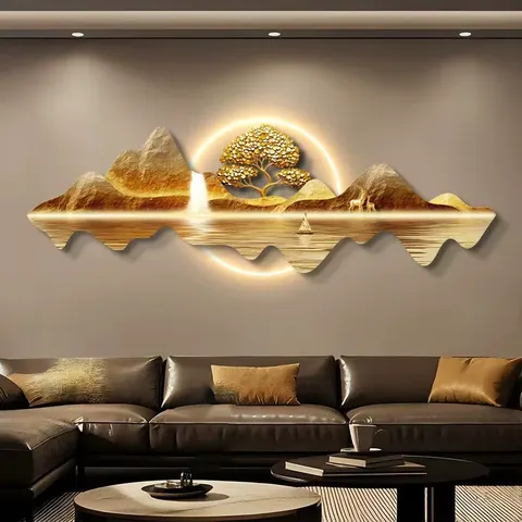 Luxury Elegance Scenery Mountains Acrylic LED Painting Sofa Background Wall Decor Painting