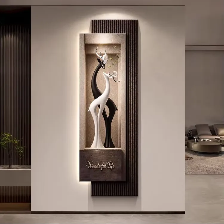 Luxury Elk Entrance Hall Art Home Decor Painting Corridor Background Wall Sandstone Fabric Glowed LED Painting