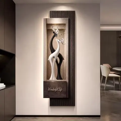 Luxury Elk Entrance Hall Art Home Decor Painting Corridor Background Wall Sandstone Fabric Glowed LED Painting
