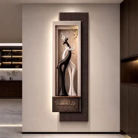 Luxury Elk Entrance Hall Art Home Decor Painting Corridor Background Wall Sandstone Fabric Glowed LED Painting