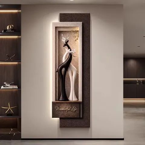 Luxury Elk Entrance Hall Art Home Decor Painting Corridor Background Wall Sandstone Fabric Glowed LED Painting
