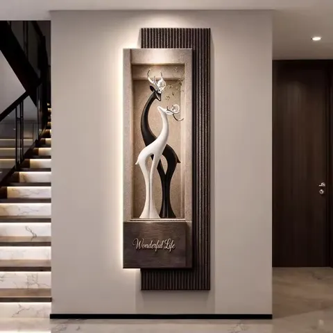 Luxury Elk Entrance Hall Art Home Decor Painting Corridor Background Wall Sandstone Fabric Glowed LED Painting