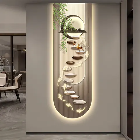 Luxury  Elk Entrance Hall Art Home Furnishings LED Decorative Painting Nine Fish Diagram Crystal Porcelain Painting