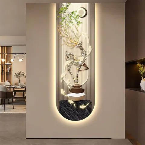 Luxury  Elk Entrance Hall Art Home Furnishings LED Decorative Painting Nine Fish Diagram Crystal Porcelain Painting