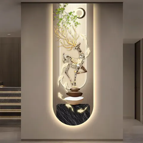Luxury  Elk Entrance Hall Art Home Furnishings LED Decorative Painting Nine Fish Diagram Crystal Porcelain Painting