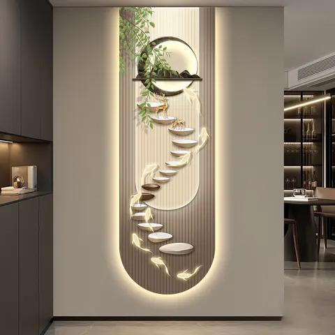 Luxury  Elk Entrance Hall Art Home Furnishings LED Decorative Painting Nine Fish Diagram Crystal Porcelain Painting