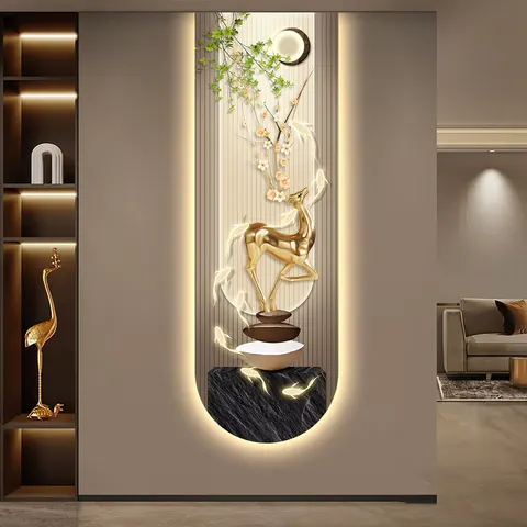 Luxury  Elk Entrance Hall Art Home Furnishings LED Decorative Painting Nine Fish Diagram Crystal Porcelain Painting