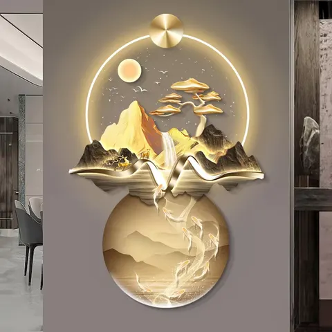 Luxury Entrance Hall Art Home Furnishings Decorative Painting  Nine Fish Painting Background Wall Acrylic LED Paintings